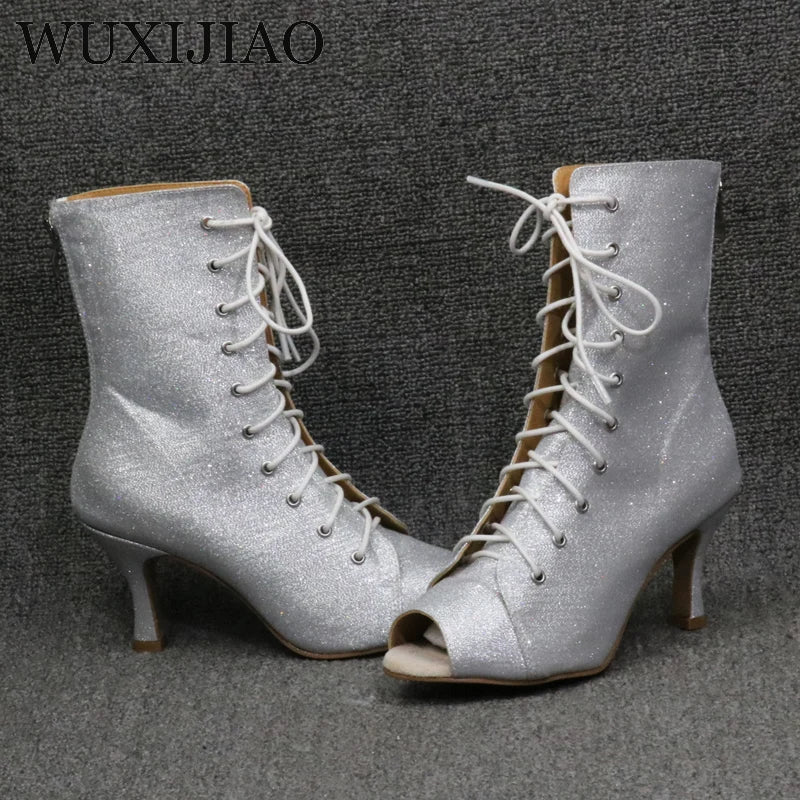 New European and American high heels with straps and hollow out cool boots, modern dance steel pipe jazz dance boots, indoor