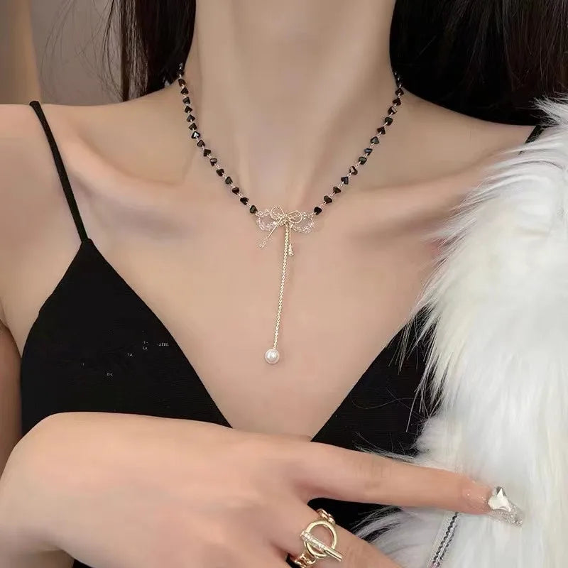 French Short Clavicle Chain New Flower Fairy Light Luxury Minority Design Temperament Pearl Tassel NecklaceTrendy Girl Gifts