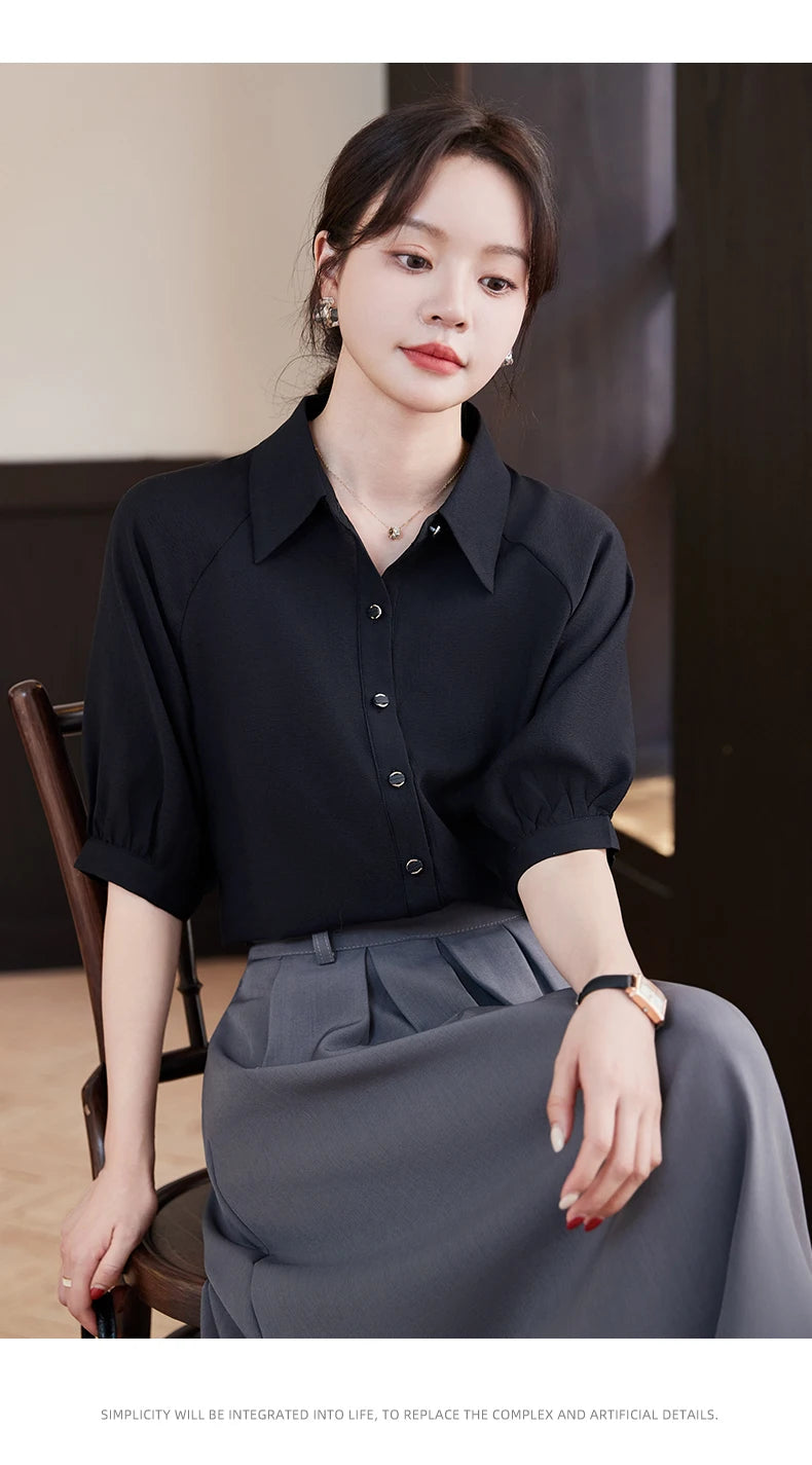 AIyssa-Women's Mid-Sleeve Shirt, Professional Fashion, Elegant Temperament, Spring and Summer, New, 2024