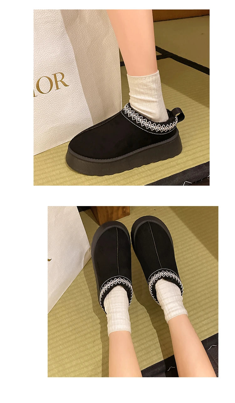 New Snow Boots Women Chelsea Ankle Winter Cotton Shoes Brand Fur Short Warm Comfortable Slipper Platform Shoes Flip Flops Botas