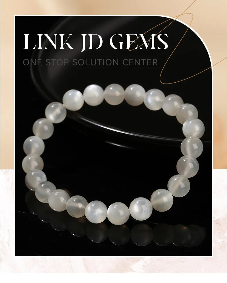 JD Natural Stone White Moonstone Beaded Bracelet Women Fashion Shiny Prayer Yoga Mala Prayer Balance Bangles Girlfriend Gifts