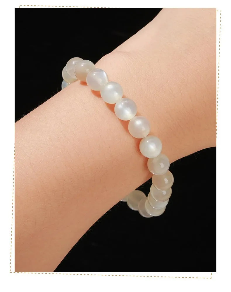 JD Natural Stone White Moonstone Beaded Bracelet Women Fashion Shiny Prayer Yoga Mala Prayer Balance Bangles Girlfriend Gifts