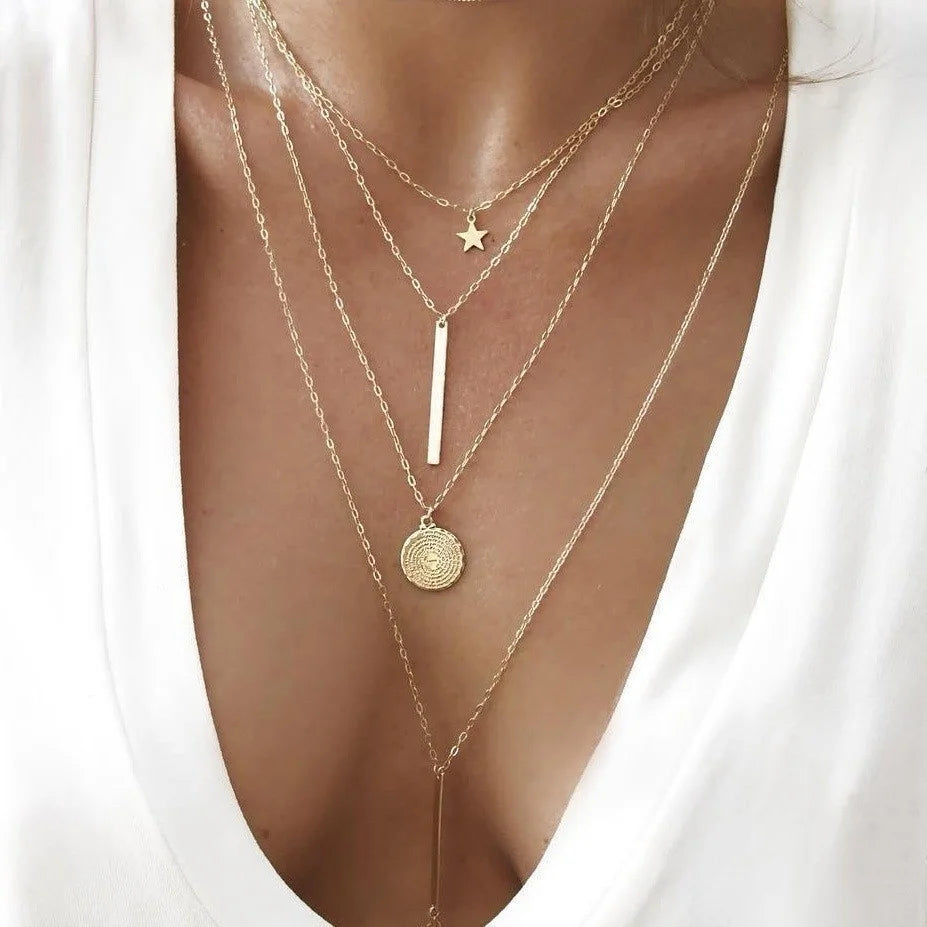 Vintage Necklace for Women on Neck Silver Chain Necklace Bohemian Multilayer Coins Necklace Girls Collier Femme Collares Jewelry