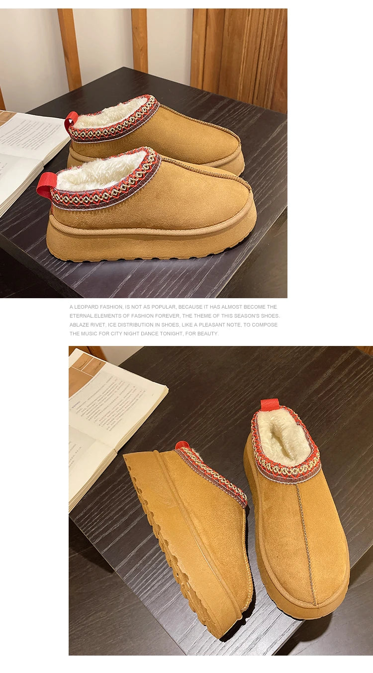 New Snow Boots Women Chelsea Ankle Winter Cotton Shoes Brand Fur Short Warm Comfortable Slipper Platform Shoes Flip Flops Botas