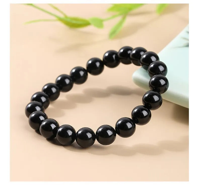 JD Natural Stone 7A Black Tourmaline Bead Bracelets Women Healing Crystals Chakra Yoga Meditation Jewelry Schorl Strand Bangles