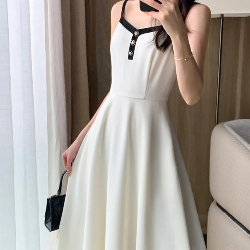 Women Short Coat A-Line Midi Camisole Dresses Spring Elegant 2-Piece Dress Set for Lady Slim Korean New Fashion Female Suit