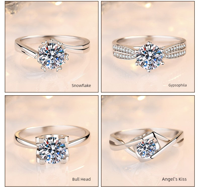 Genuine Goods D Color Moissanite Ring Diamond 1 Karat Diamond Ring Couple Couple Rings Men and Women's One Pair Proposal Wedding Gift for Girlfriend