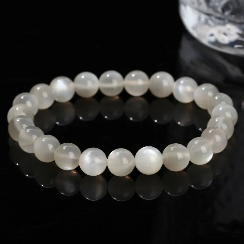 JD Natural Stone White Moonstone Beaded Bracelet Women Fashion Shiny Prayer Yoga Mala Prayer Balance Bangles Girlfriend Gifts