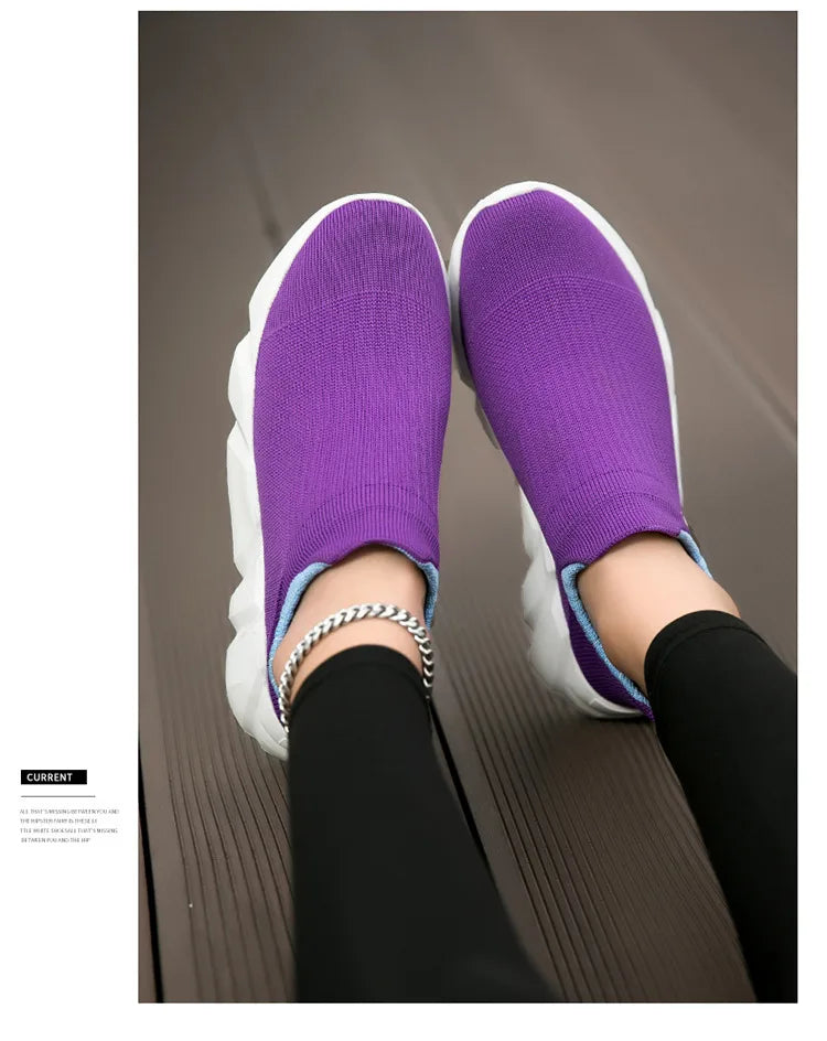 New Pink Women's Casual Sneakers Large Size 36-42 Comfort Breathable Socks Shoes For Women Slip-On Platform Loafer Shoes Womens