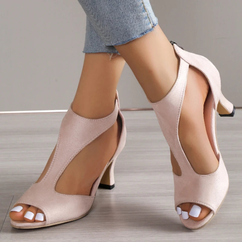 Women's Roman Sandals, Medium Heeled High Heels, Large Size 42 43, 2024 Summer Fish Toe Slim High Heels, Fashionable and Elegant