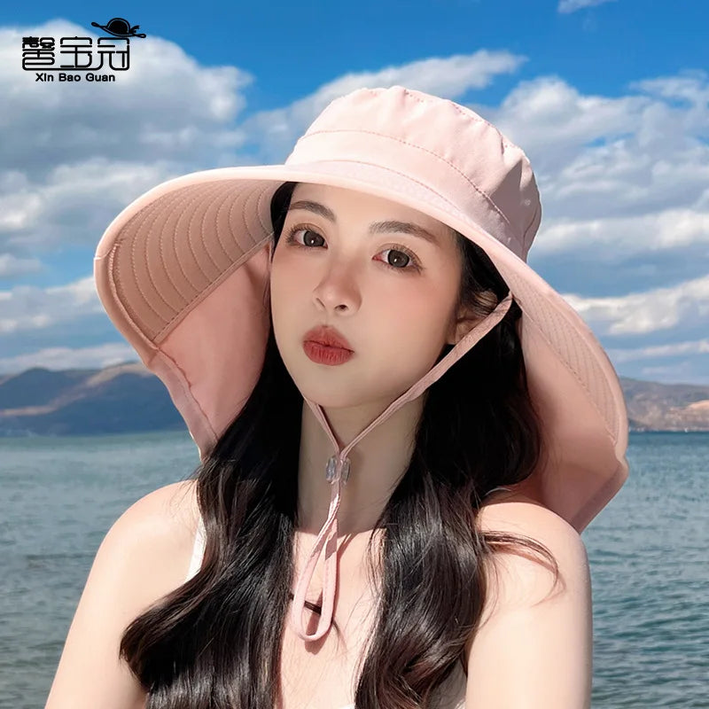 Outdoor Sun Bucket Hat for Women Girls with 50+ UPF Protection Safari Cap Wide Brim Fishing Hat with Neck Flap Model 8112