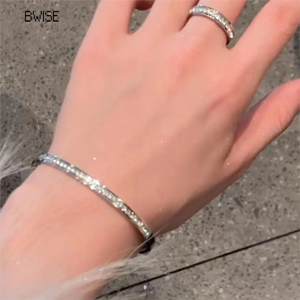 Bwise Ins Style Stainless Steel Bracelet Jewelry Inlaid Cubic Zircon Bracelet Bangles for Women Waterproof Trendy Christmas Gift