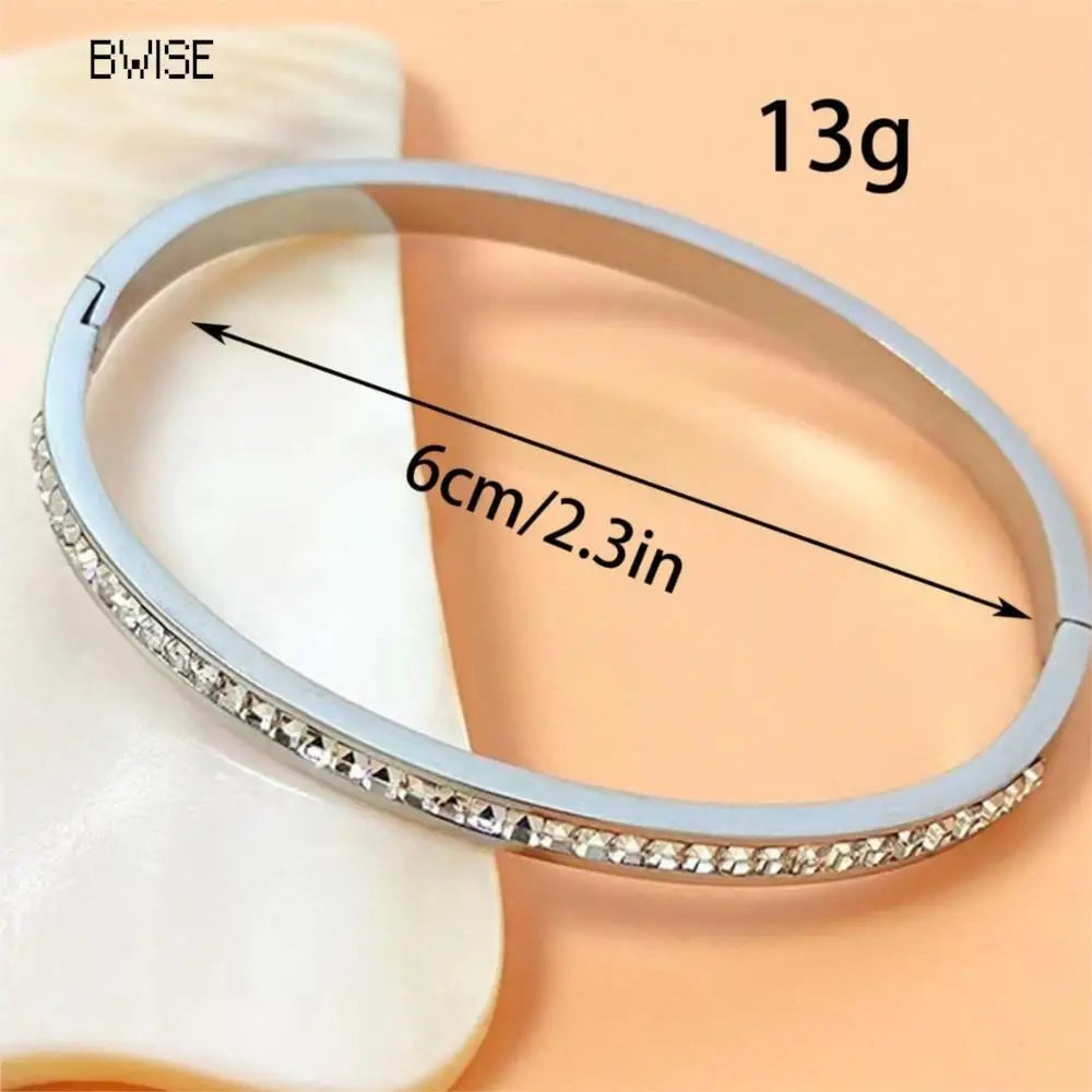 Bwise Ins Style Stainless Steel Bracelet Jewelry Inlaid Cubic Zircon Bracelet Bangles for Women Waterproof Trendy Christmas Gift