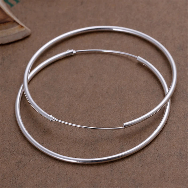 SAIYE 925 Sterling Silver Round Circle 50mm Hoop Earrings For Woman Wedding Engagement Party Fashion Charm Jewelry