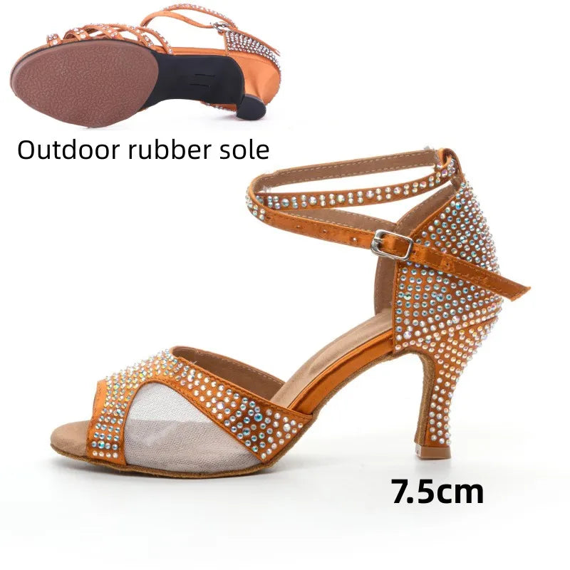 YANATARI modern latin dance shoes for women 2024 5cm rhinestone 7cm shines ballroom dance shoes woman heel ballroom shoes heels