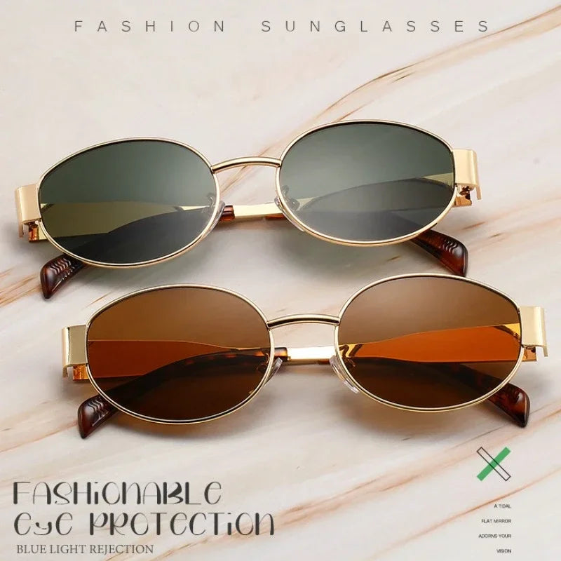 High Quality Men Woman Small Round Metal Fashion Sunglasses 2024 New Oval Sunglasses Womens Vintage Gucci Sun Glasses gafas