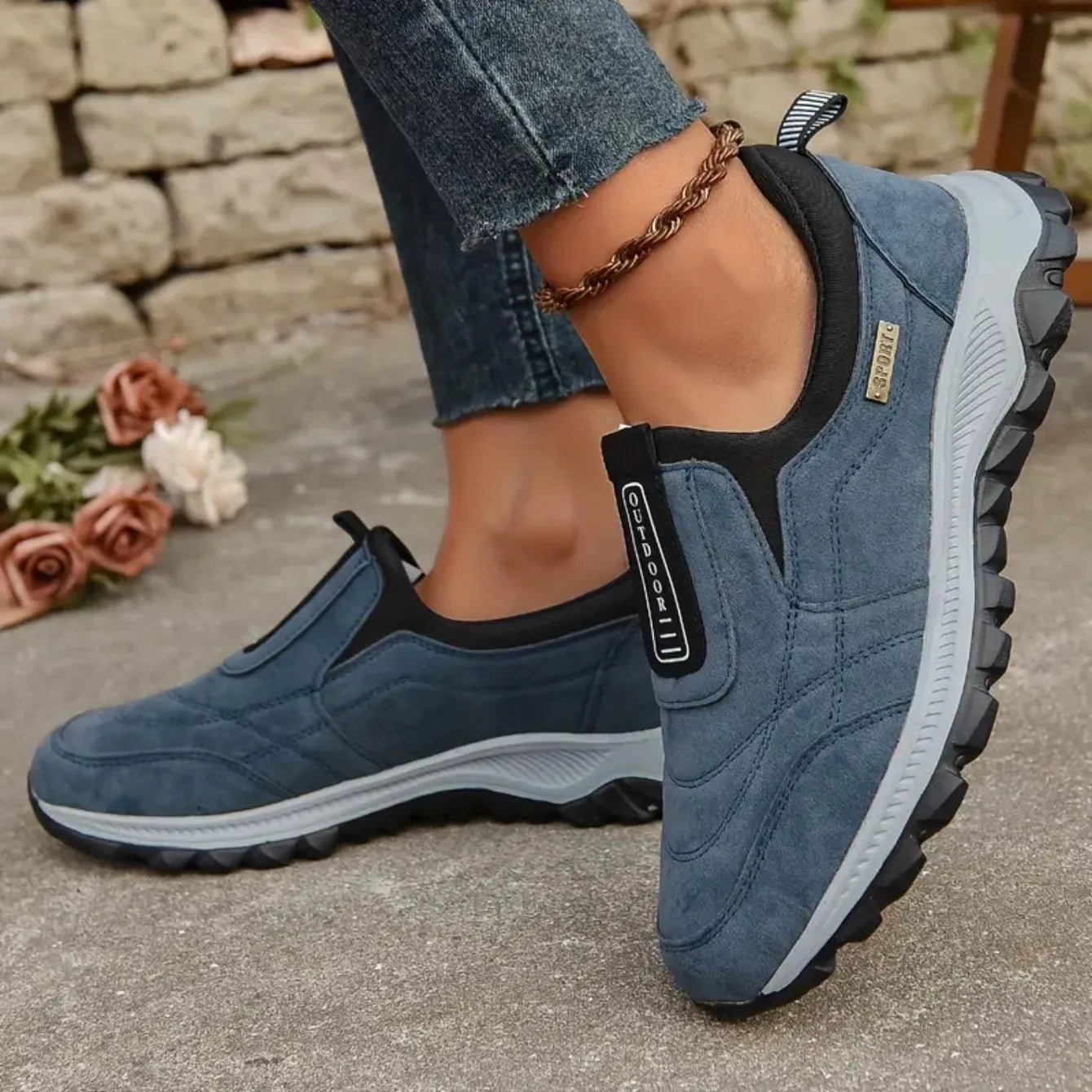 Women Casual Shoes Breathable Orthopedic Travel Sports Shoes Flat Slip on For Outdoor Activity Hiking Walking Casual Sneakers