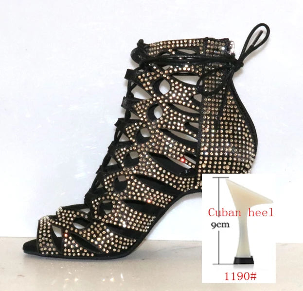 WUXIJIAO European and American rhinestone strap dance boots high heels nightclub dance jazz boots pole dance Latin dance shoes