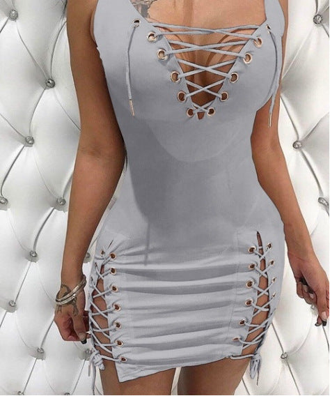 Women's Solid Deep V Slim Strapping Skinny Dress Nightclub Woman Fashion Sleeveless Sexy Spicy Girl High Waist Dresses