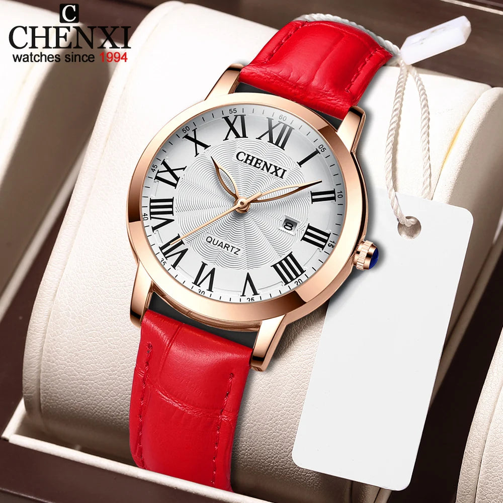 CHENXI Leather Quartz Ladies Watches Top Brand Luxury Casual Watch for Women Waterproof Fashion Leather Analog Womens Wristwatch