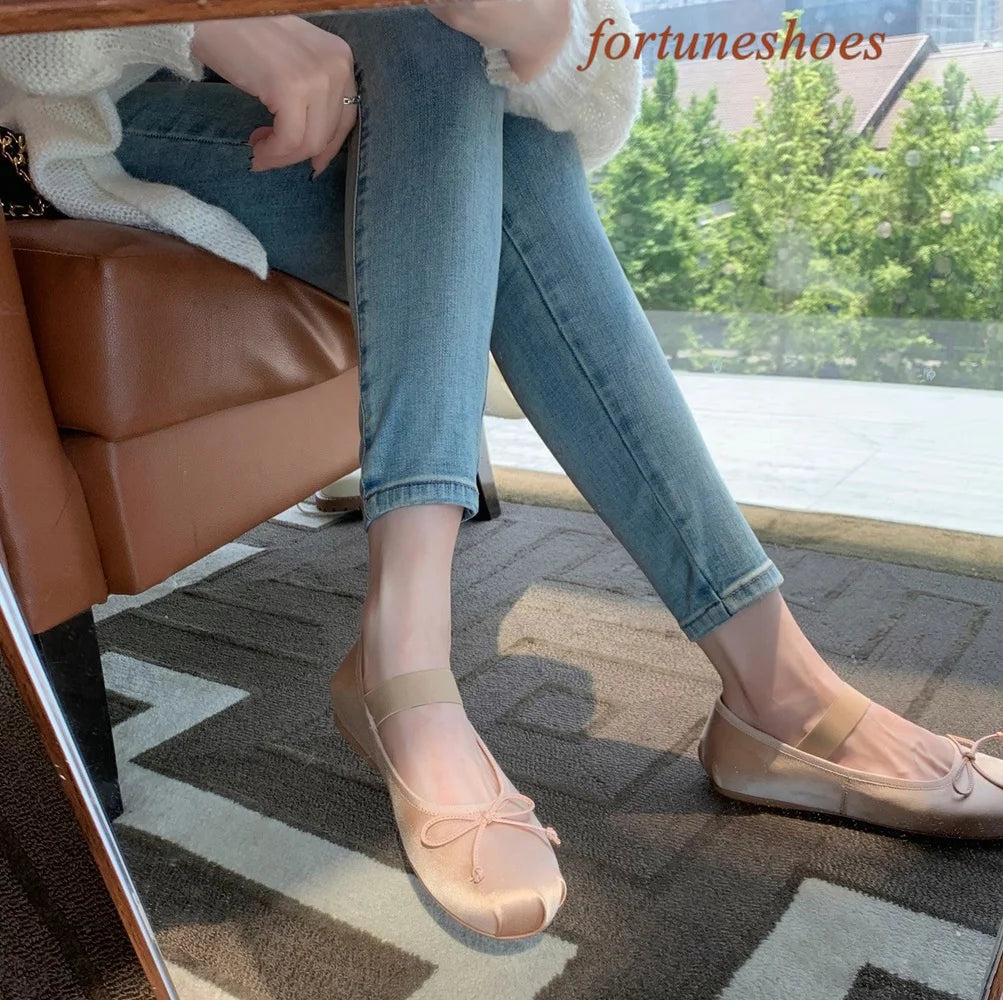 Butterfly Knot Round Toe Solid Women Shoes Shallow Slip On Flat with Shoes Fashion Casual Runway Newest Ballet Comfortable Shoes