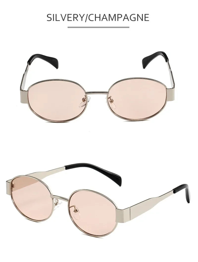 Oval Sunglasses 2024 New High Quality Men Woman Small Round Metal Fashion Sunglasses Womens Vintage Gucci Sun Glasses gafas