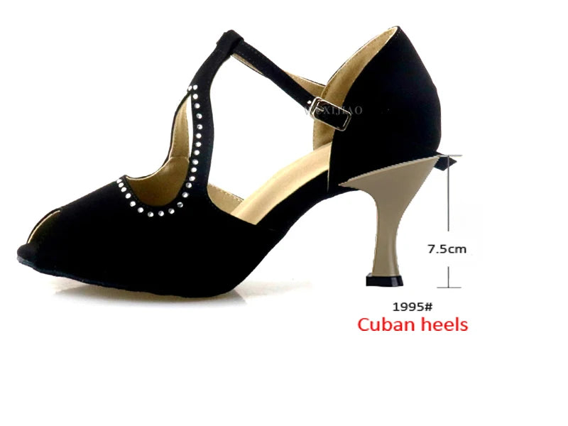 WUXIJIAO Suede Style Ballroom Dance Shoes Women with Black Party ladieslatin dance shoes black Women Latin Dance Shoes