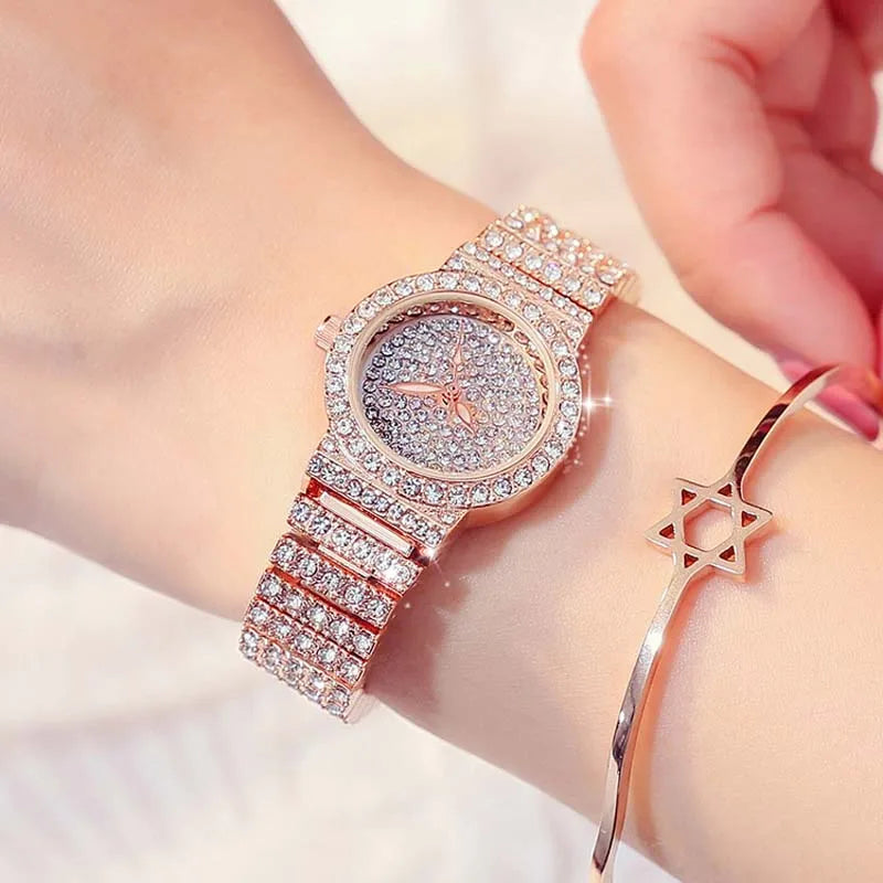 Luxury Brand Quartz Watch Women Watches Luxury 18K Gold Watch Fashion Calender Lady Diamond Watch Female Quartz Wristwatch Hour