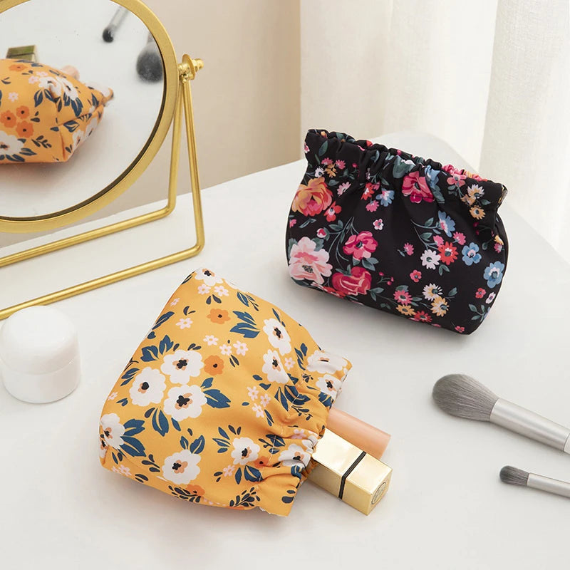 Floral Pocket Cosmetic Bag Oxford Cloth Elastic Self-Closing Pouches Coin Purse For Makeup Lipstick Earphones Jewelry Organizer