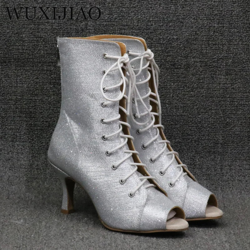 New European and American high heels with straps and hollow out cool boots, modern dance steel pipe jazz dance boots, indoor