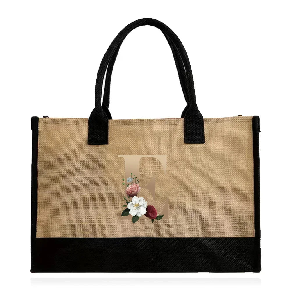 letter E canvas tote bag