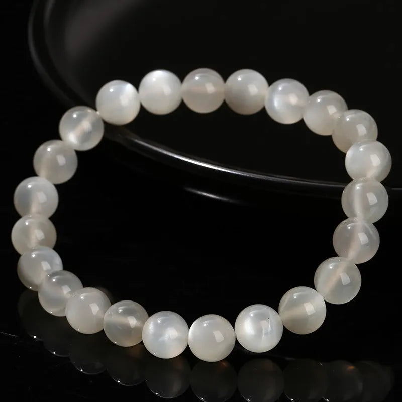 JD Natural Stone White Moonstone Beaded Bracelet Women Fashion Shiny Prayer Yoga Mala Prayer Balance Bangles Girlfriend Gifts