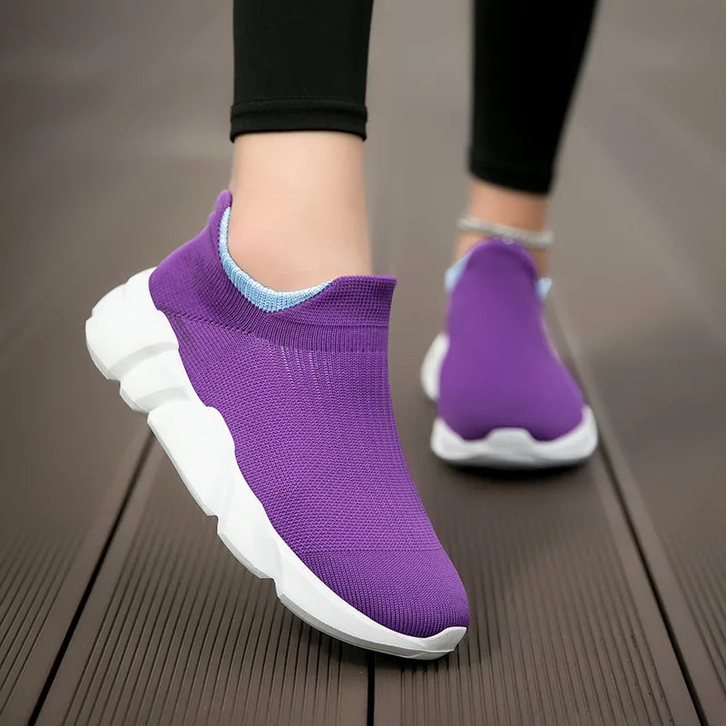 New Pink Women's Casual Sneakers Large Size 36-42 Comfort Breathable Socks Shoes For Women Slip-On Platform Loafer Shoes Womens