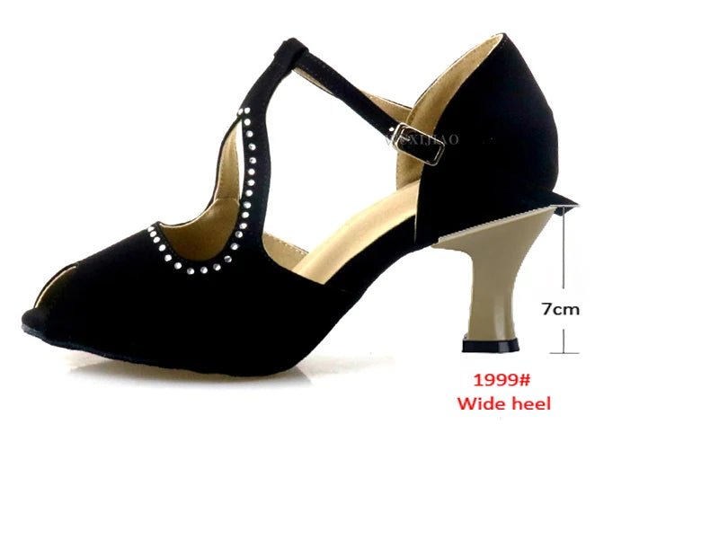 WUXIJIAO Suede Style Ballroom Dance Shoes Women with Black Party ladieslatin dance shoes black Women Latin Dance Shoes