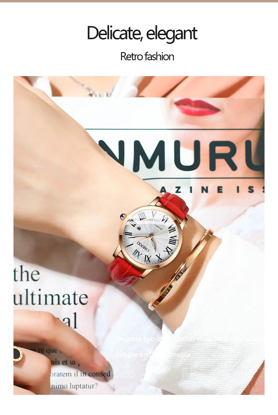 CHENXI Leather Quartz Ladies Watches Top Brand Luxury Casual Watch for Women Waterproof Fashion Leather Analog Womens Wristwatch