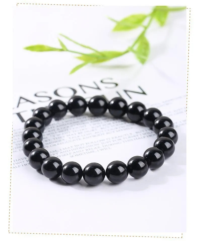 JD Natural Stone 7A Black Tourmaline Bead Bracelets Women Healing Crystals Chakra Yoga Meditation Jewelry Schorl Strand Bangles