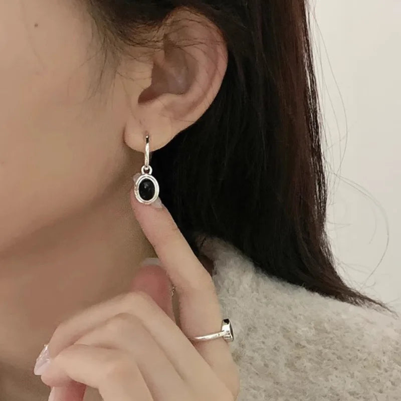 925 Sterling Silver Vintage Gold Round Earrings For Women Black Ball Earring Jewelry Prevent Allergy Party Accessories Gift