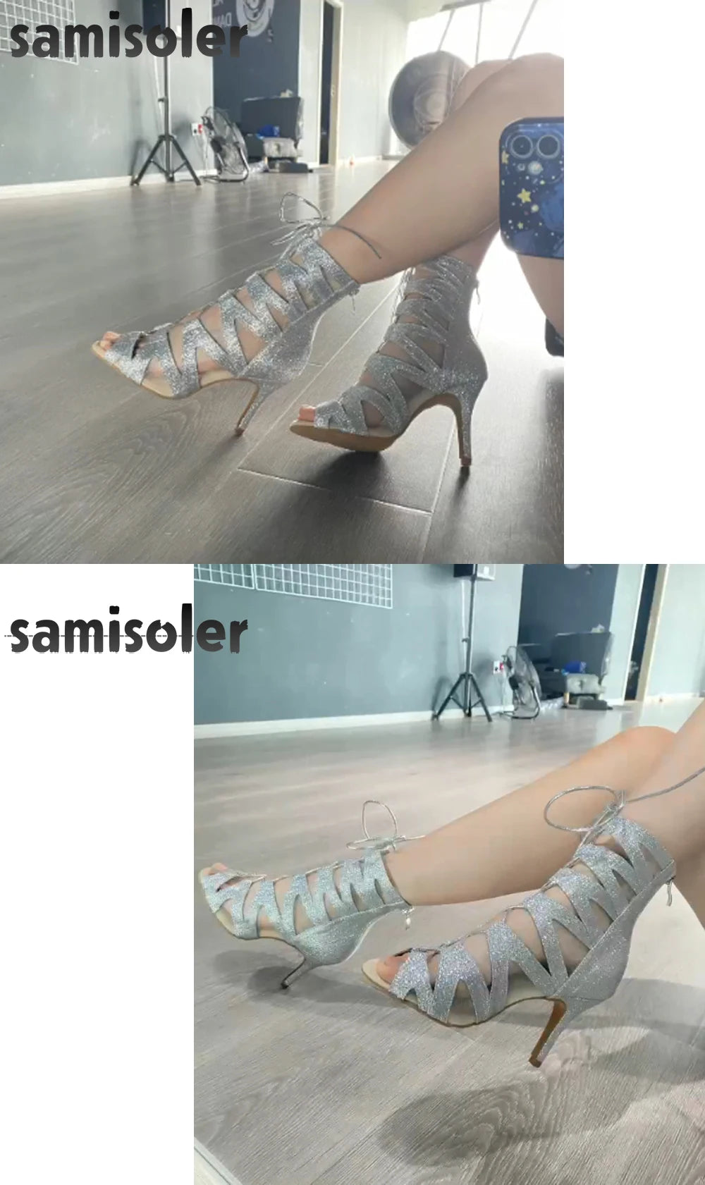 Samisoler High top dance shoes women's Latin jazz dance shoes adult hollowed out dance shoes ballroom dance shoes cool boots