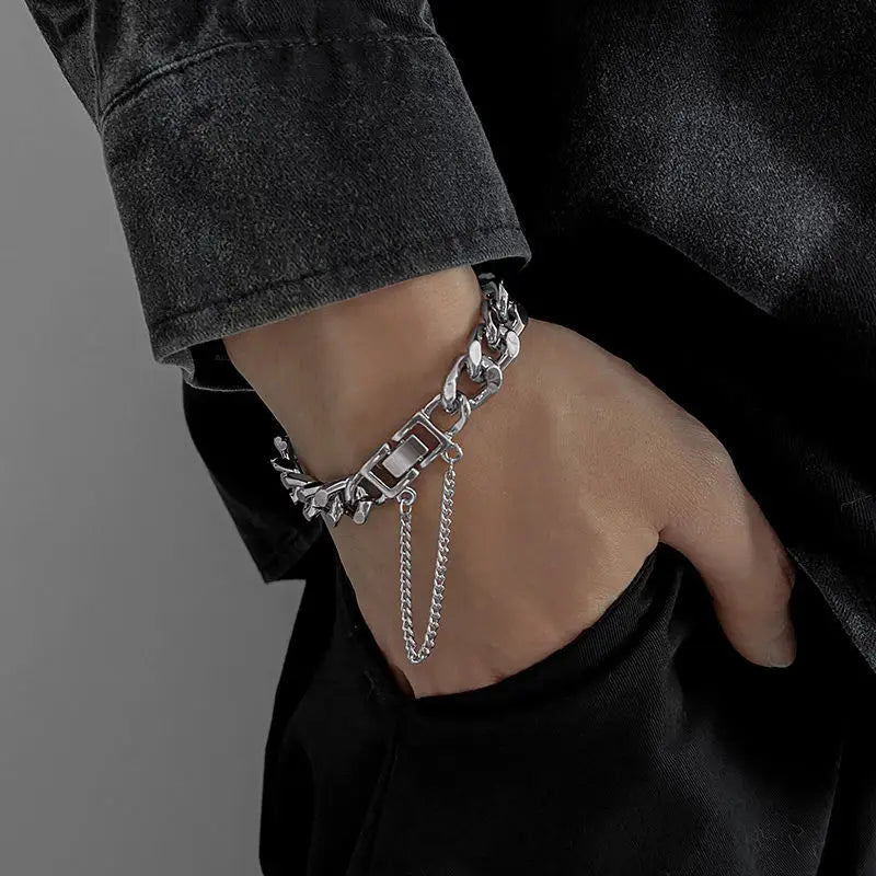 Kpop Stainless Steel Metal Chains Bracelets For Women Men Punk Sliver Cuban Link Chain Wristband Bracelet Classic Charms Jewelry