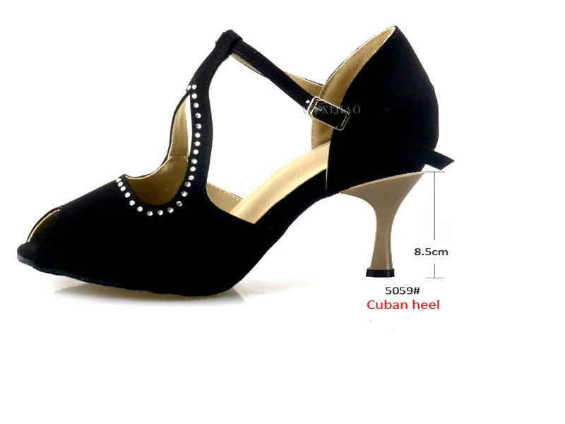 WUXIJIAO Suede Style Ballroom Dance Shoes Women with Black Party ladieslatin dance shoes black Women Latin Dance Shoes