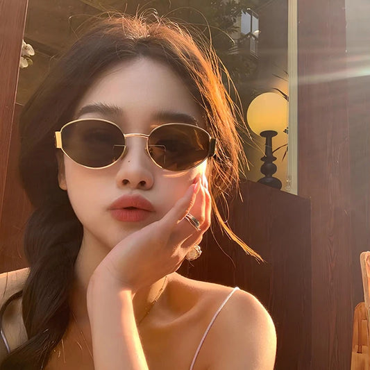 Oval Sunglasses 2024 New High Quality Men Woman Small Round Metal Fashion Sunglasses Womens Vintage Gucci Sun Glasses gafas