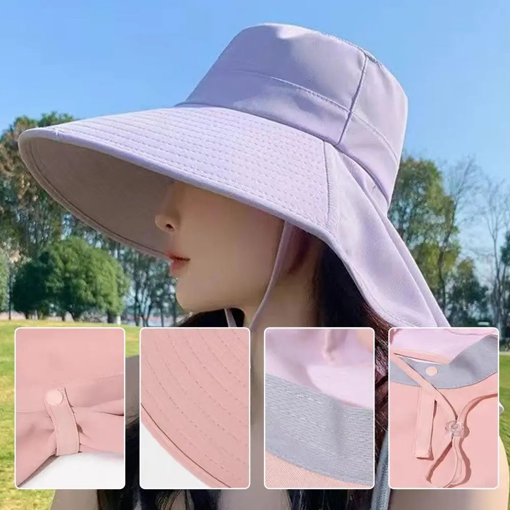 Summer Hats for Women Outdoor UV Anti Neck Protection Sun Visors for Lady Fishing Hiking Wide Brim Shawl Sunscreen Ponytail Cap