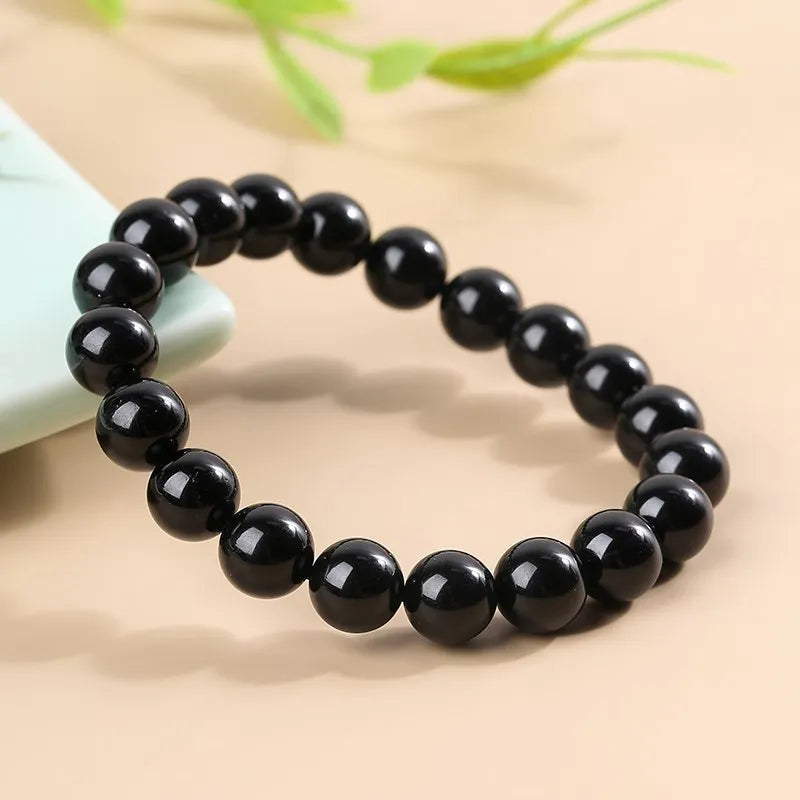 JD Natural Stone 7A Black Tourmaline Bead Bracelets Women Healing Crystals Chakra Yoga Meditation Jewelry Schorl Strand Bangles