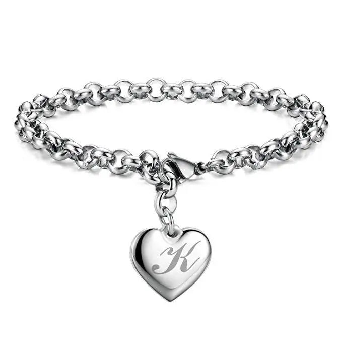 Fine 925 Sterling silver Noble Heart 26 Letteres chain Bracelets for women men Fashion party wedding Accessories Jewelry gifts