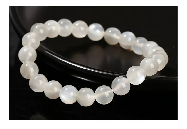 JD Natural Stone White Moonstone Beaded Bracelet Women Fashion Shiny Prayer Yoga Mala Prayer Balance Bangles Girlfriend Gifts