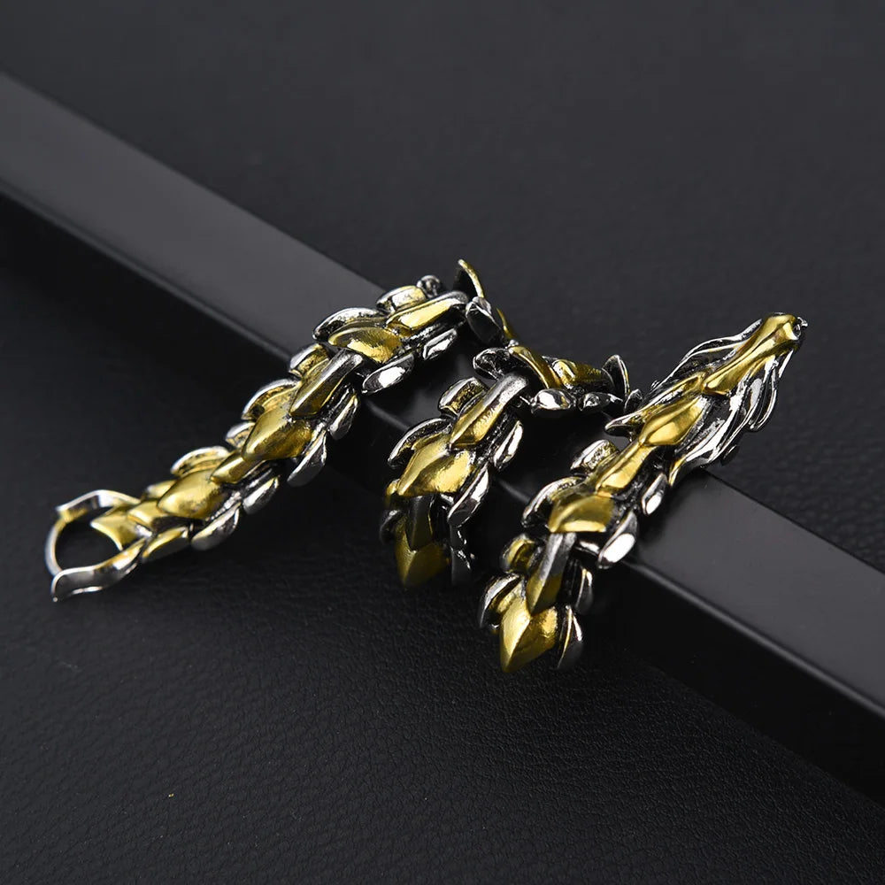 Personality Hip Hop Dragon Head Dragon Scale Bracelet Retro Exaggerated Men's Stainless Steel Bracelet Jewelry Accessories Gifts