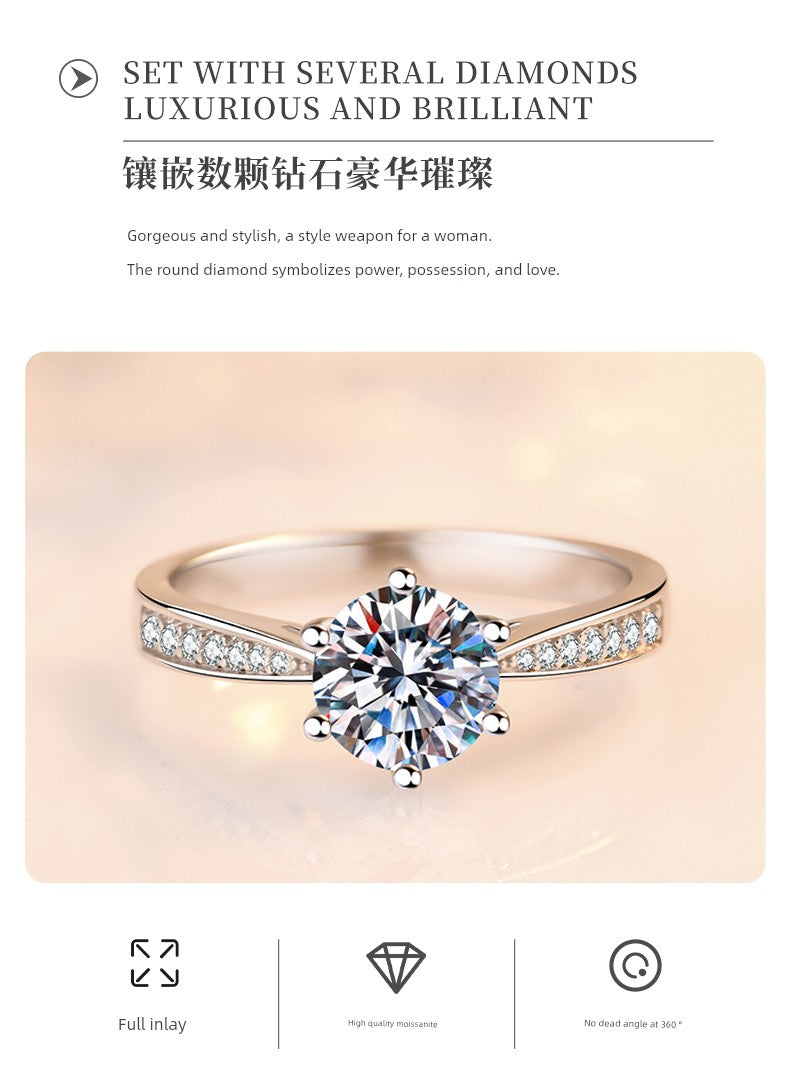 Genuine Goods D Color Moissanite Ring Diamond 1 Karat Diamond Ring Couple Couple Rings Men and Women's One Pair Proposal Wedding Gift for Girlfriend