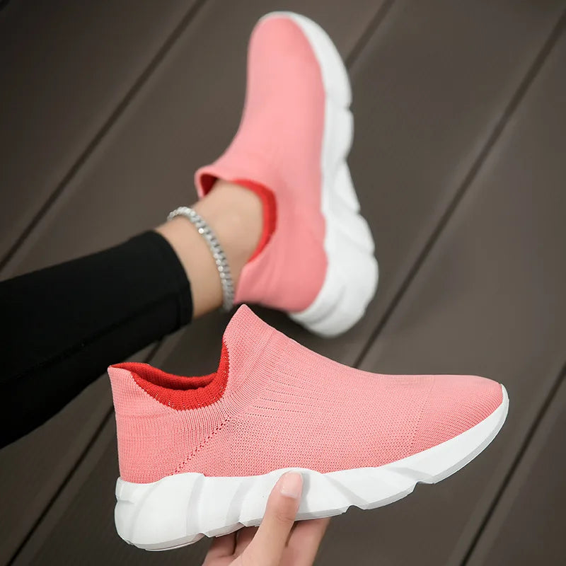 New Pink Women's Casual Sneakers Large Size 36-42 Comfort Breathable Socks Shoes For Women Slip-On Platform Loafer Shoes Womens