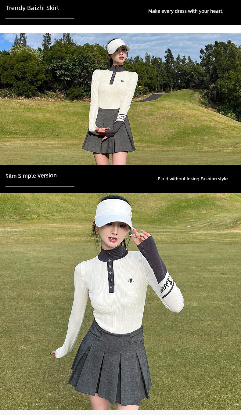 South Korea FL Golf Clothing Women's Suit Summer Autumn and Winter Long-Sleeved Shirt Pleated Skirt Silm Golf Women's Clothing