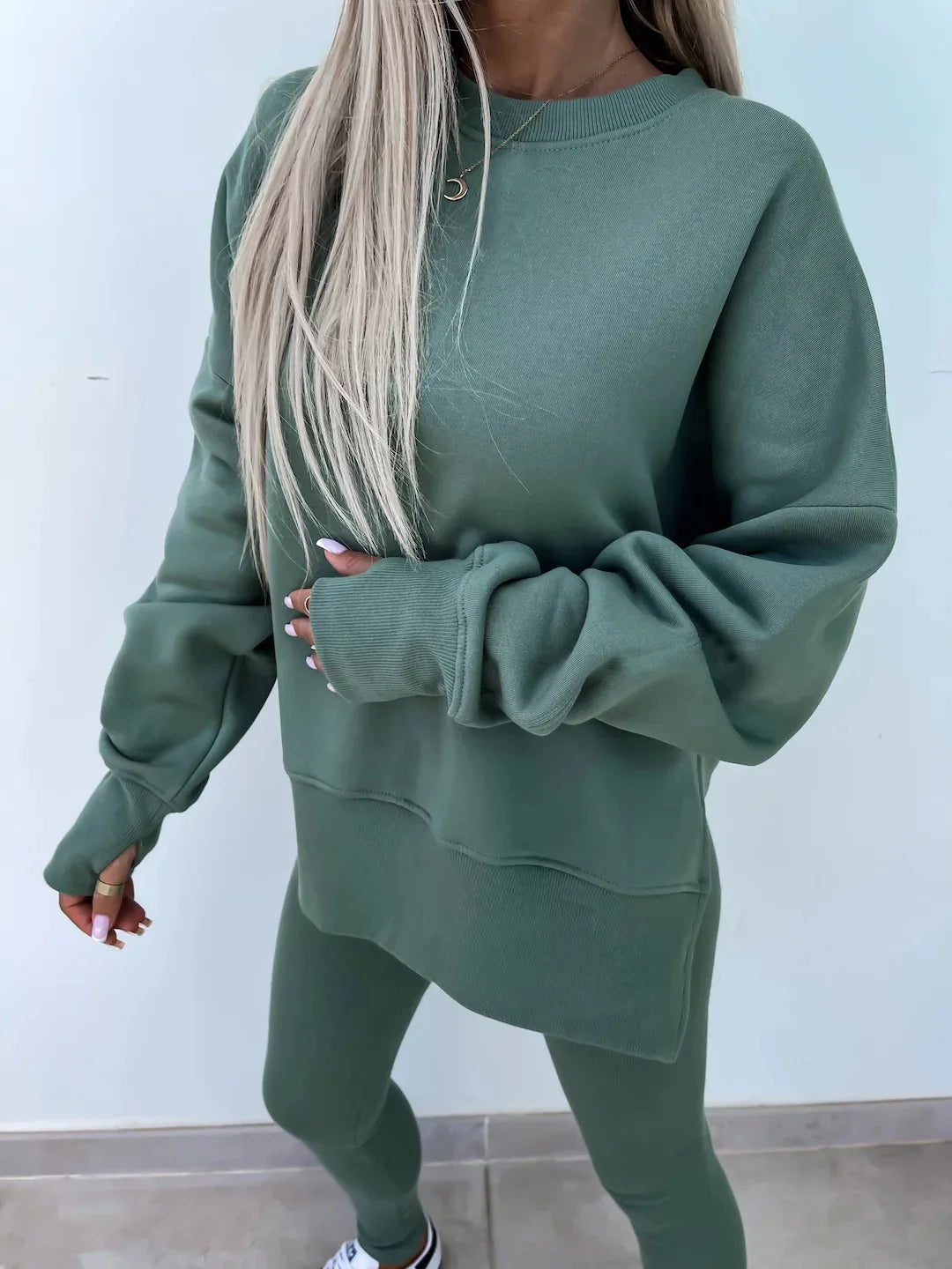 New in Women Tracksuit 2 Piece Sets Autumn Casual Oversized Sweatshirts Slit Fitness Slim High Waist Leggings Hoodie Set Female